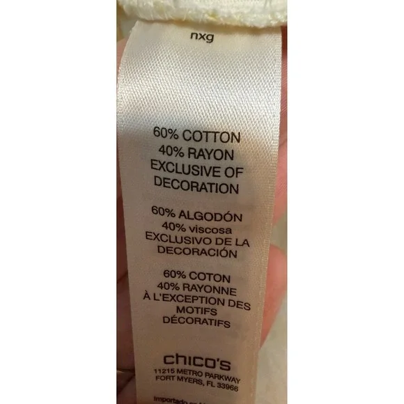 Chico's Size 2 Soft Girl Embroidered Top Womens Large Parisian Coastal Grandma - Picture 6 of 7